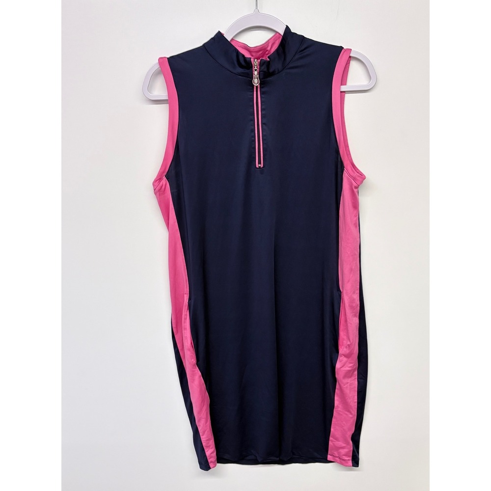 Emerald 18 Sporty Golf Dress Womens Medium Navy Pink Quarter Zip Preppy